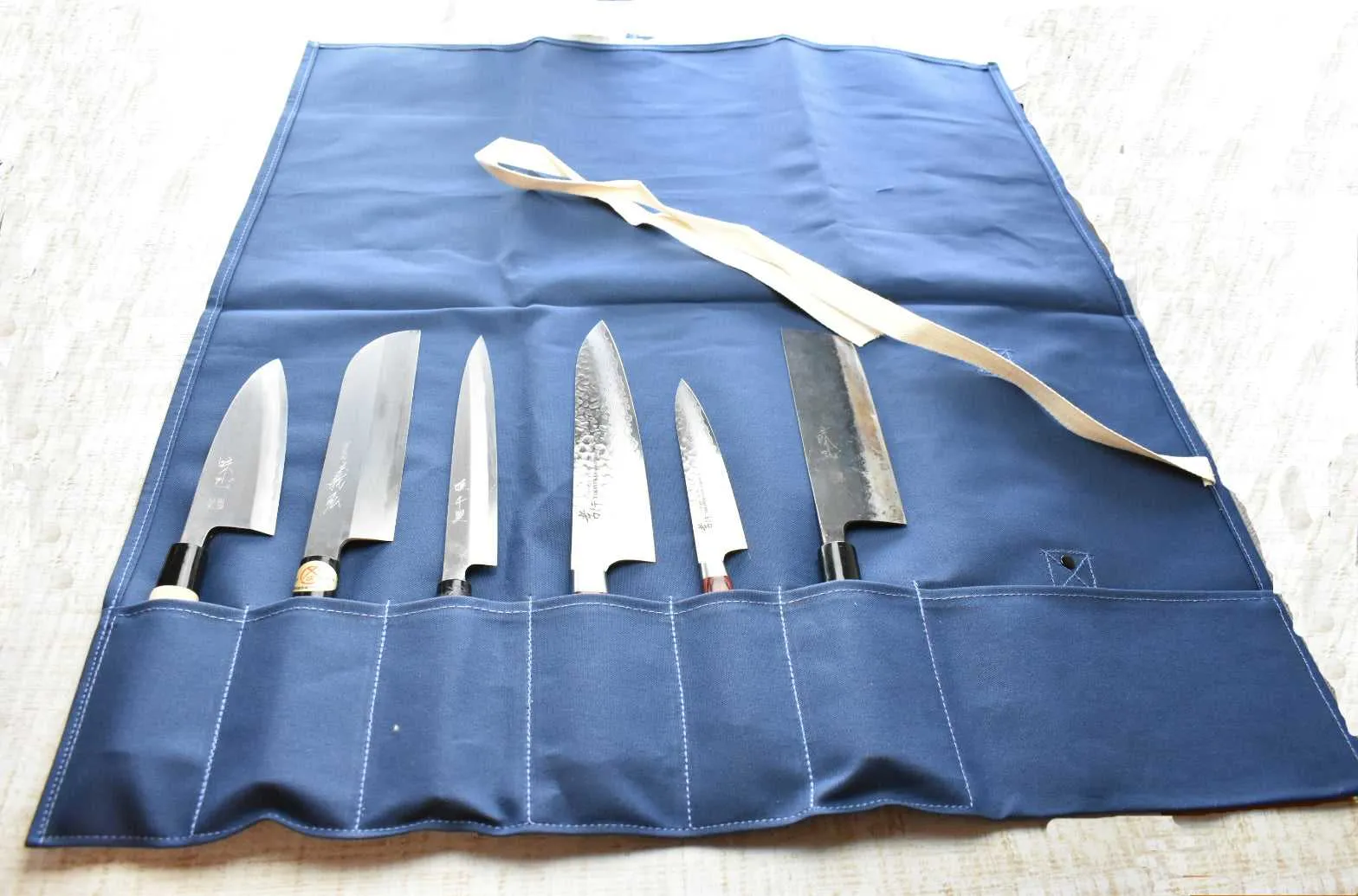Cotton Cloth Pouch Bag(6 Slots), White & Navy for selection