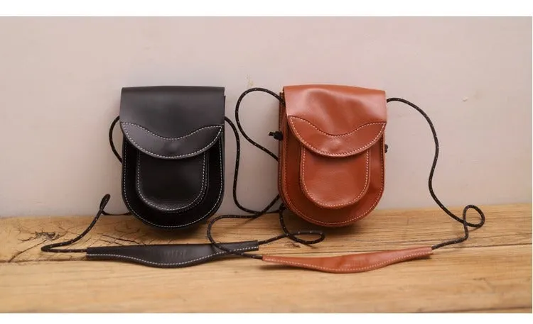 Cute LEATHER Saddle Side Bag WOMEN Black SHOULDER BAG Small Crossbody Purse FOR WOMEN