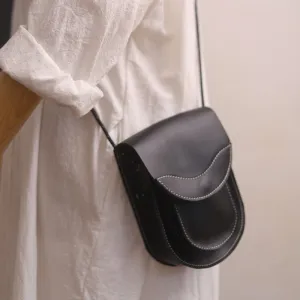 Cute LEATHER Saddle Side Bag WOMEN Black SHOULDER BAG Small Crossbody Purse FOR WOMEN