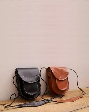 Cute LEATHER Saddle Side Bag WOMEN Black SHOULDER BAG Small Crossbody Purse FOR WOMEN