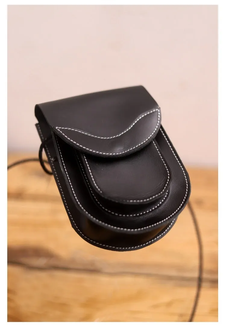 Cute LEATHER Saddle Side Bag WOMEN Black SHOULDER BAG Small Crossbody Purse FOR WOMEN