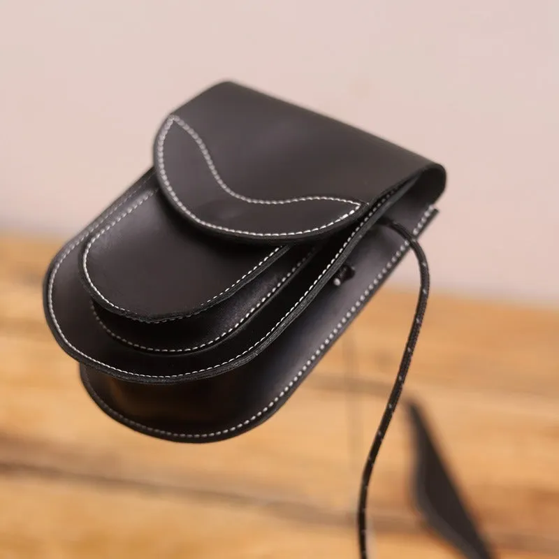 Cute LEATHER Saddle Side Bag WOMEN Black SHOULDER BAG Small Crossbody Purse FOR WOMEN