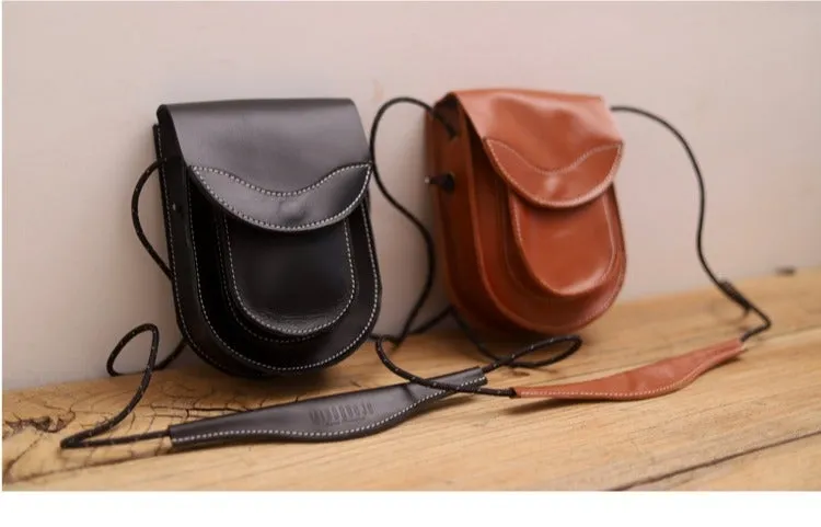 Cute LEATHER Saddle Side Bag WOMEN Black SHOULDER BAG Small Crossbody Purse FOR WOMEN