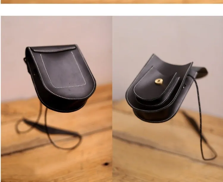 Cute LEATHER Saddle Side Bag WOMEN Black SHOULDER BAG Small Crossbody Purse FOR WOMEN