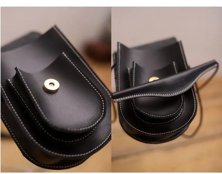 Cute LEATHER Saddle Side Bag WOMEN Black SHOULDER BAG Small Crossbody Purse FOR WOMEN