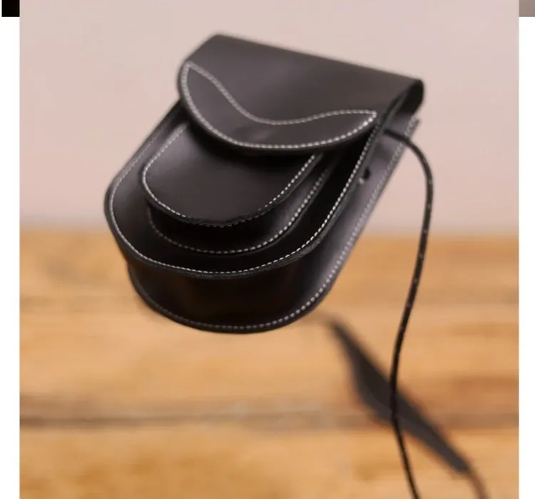 Cute LEATHER Saddle Side Bag WOMEN Black SHOULDER BAG Small Crossbody Purse FOR WOMEN