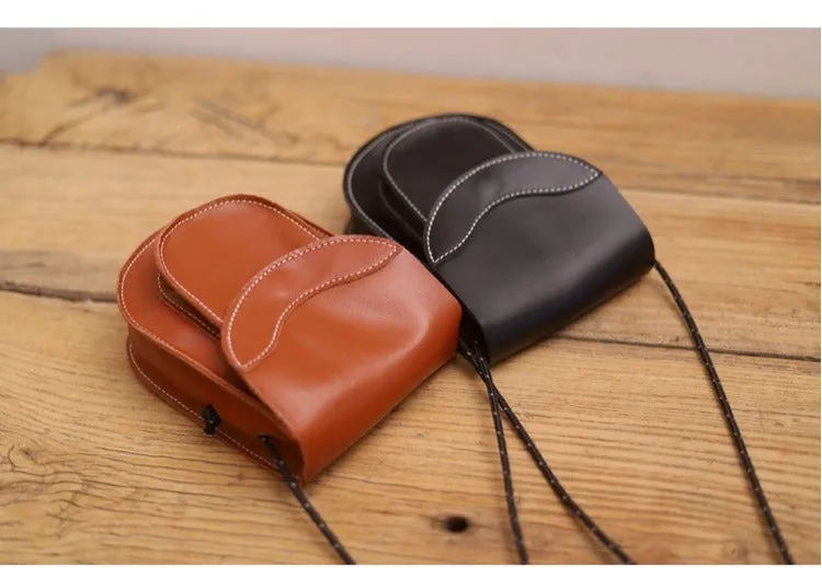 Cute LEATHER Saddle Side Bag WOMEN Black SHOULDER BAG Small Crossbody Purse FOR WOMEN