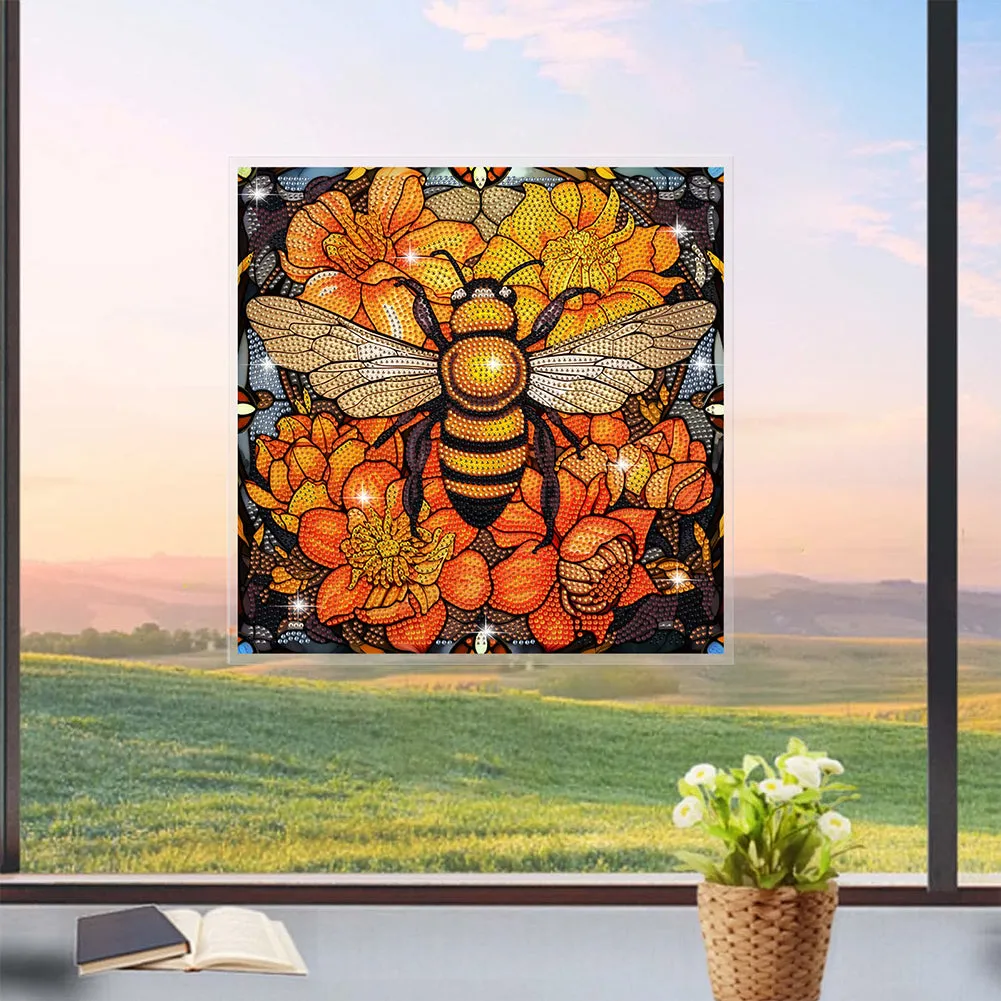 Diamond Painting Sticker Gem Sticker for Kid Gift30x30cm(Stain Glass Bee Flower)