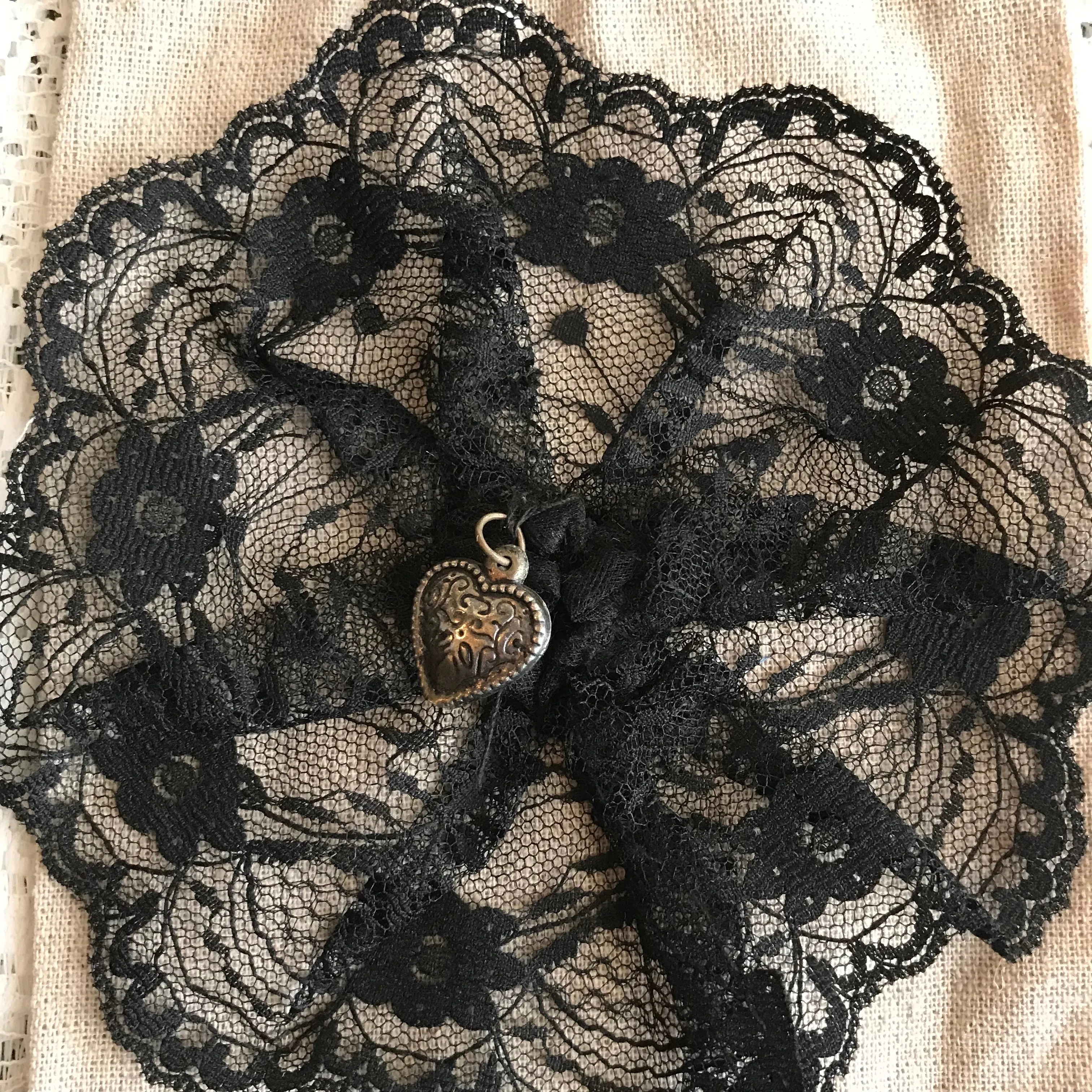 Drawstring Bag with Black Lace