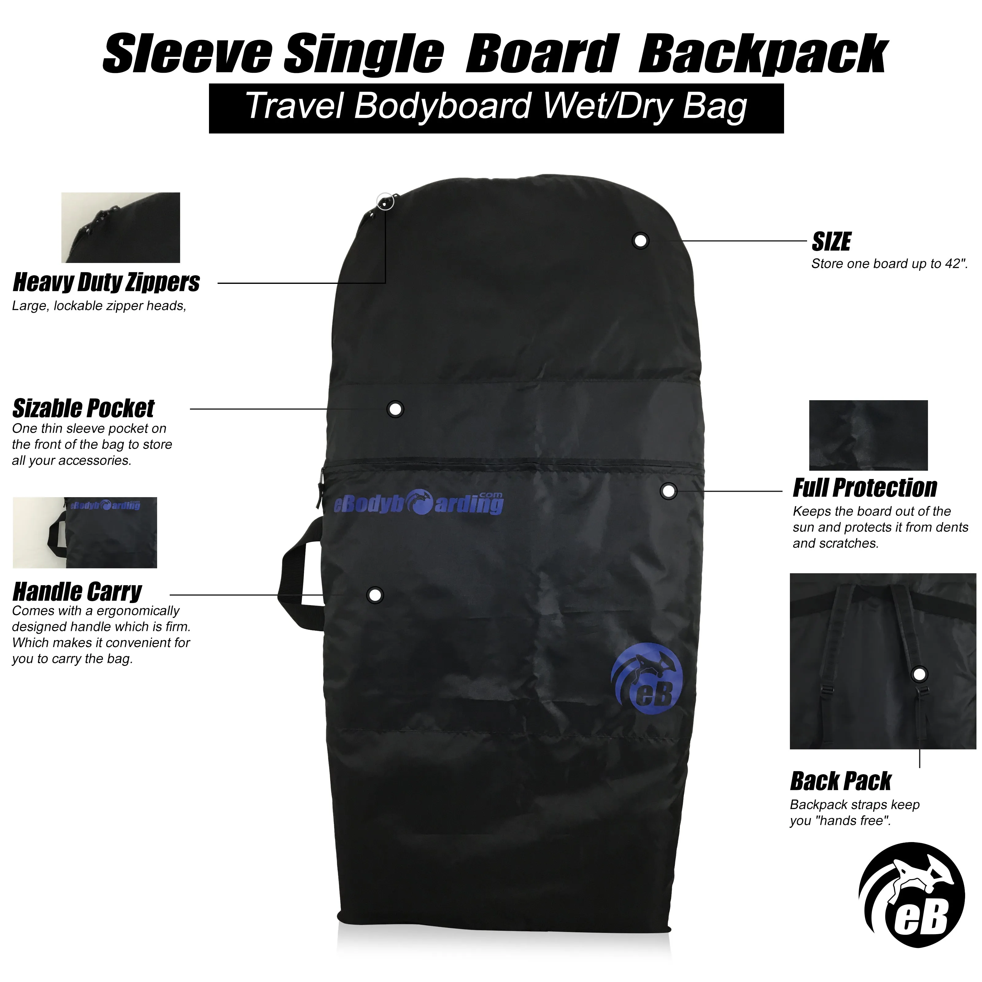 eBodyboarding Sleeve Single Bodyboard Backpack Bag-Navy Blue