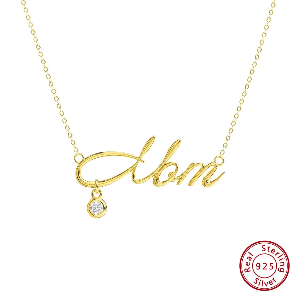 Elegant 925 Sterling Silver Mom Pendant Necklace