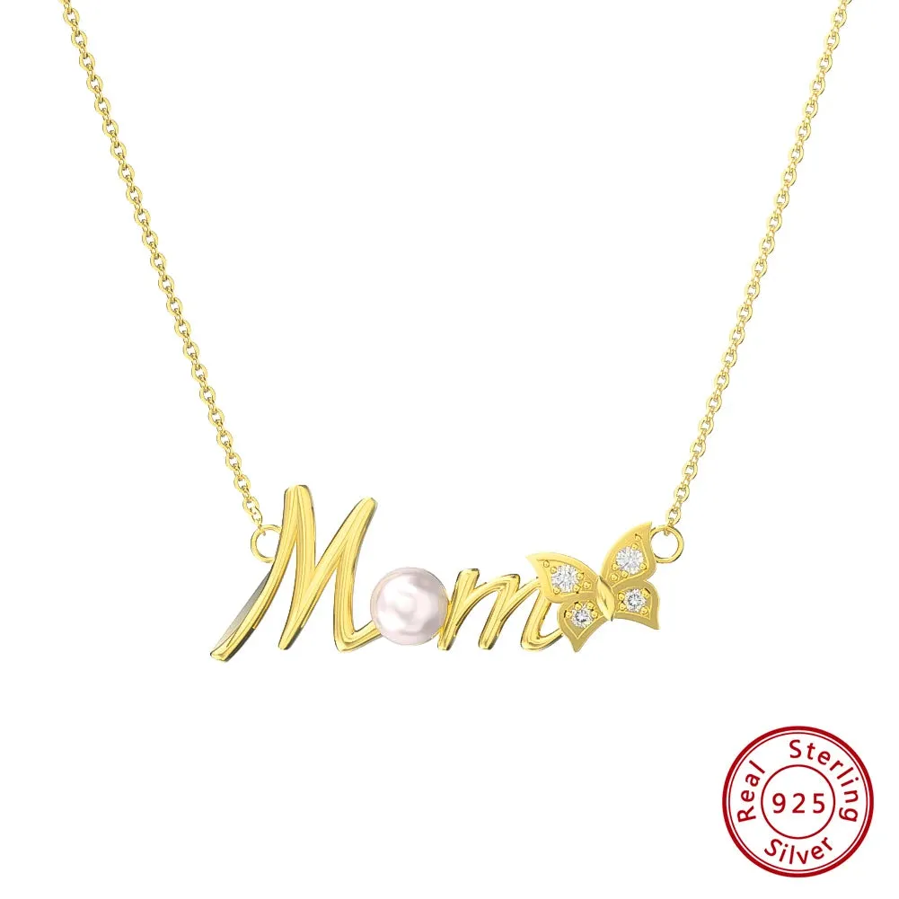 Elegant 925 Sterling Silver Mom Pendant Necklace