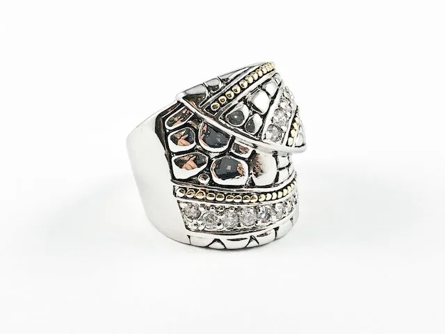 Elegant Classic 2 Tone Turtle Shell Design Brass Ring