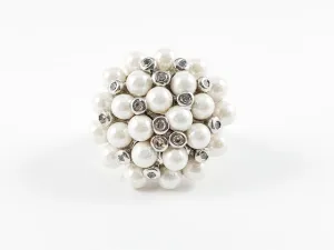 Elegant Modern Pearl Flower Design Brass Ring