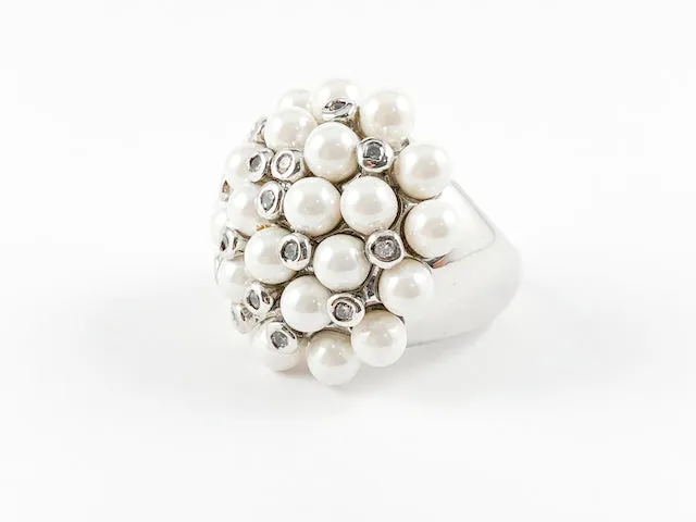 Elegant Modern Pearl Flower Design Brass Ring