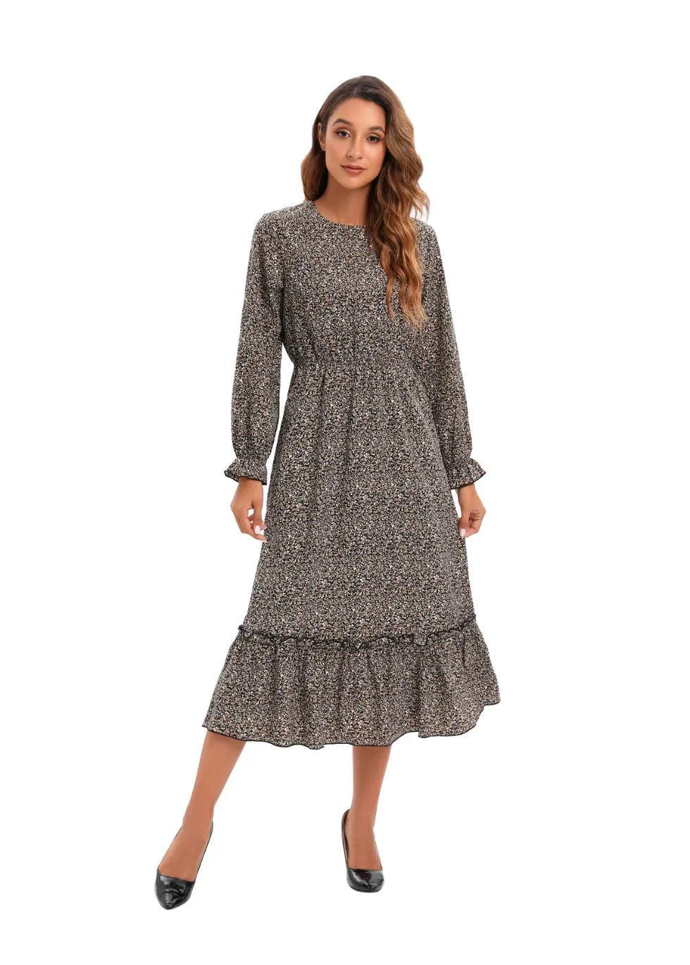 Elegant Modest Long Sleeve Print Dress
