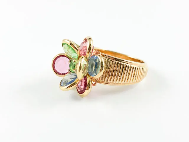 Elegant Multicolor Flower Brass Ring