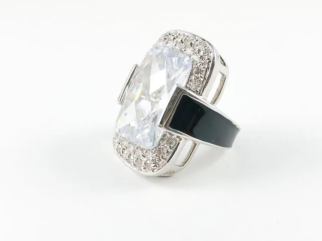 Elegant Rectangular Shape with Black Enamel Brass Ring