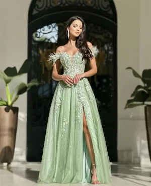 Elegant Sleeveless Side High Split Lace Embroidery Evening Dress