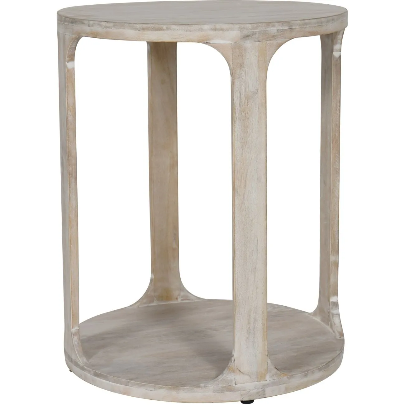 Elle Solid Carved Whitewash Wooden Side Table
