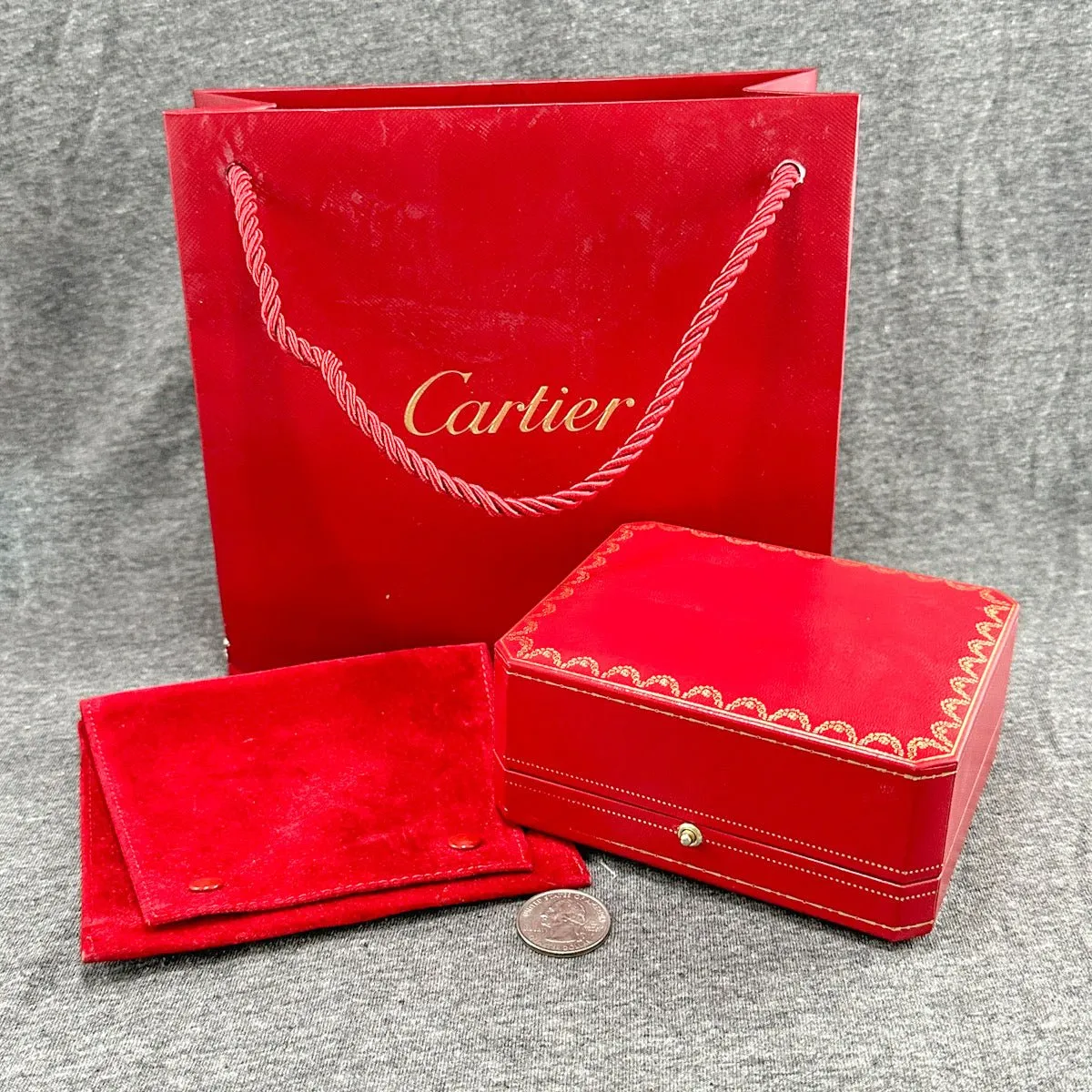 Estate Cartier Red Bracelet Box w. Bag & Pouch (Empty)