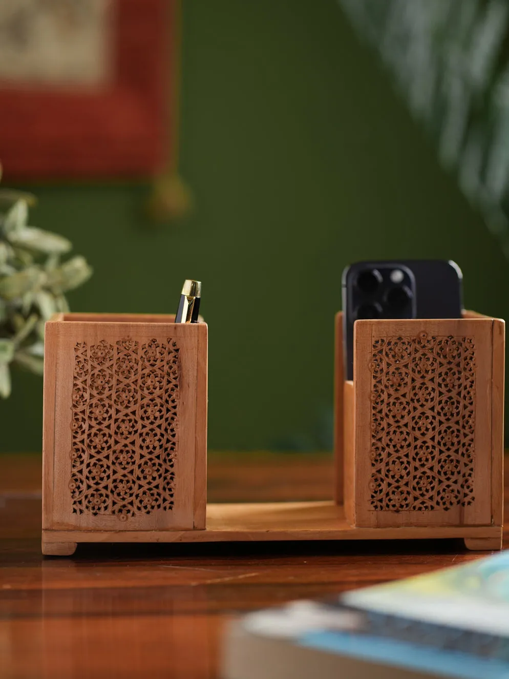 Exclusive Jaali Wood Craft Desk Caddy