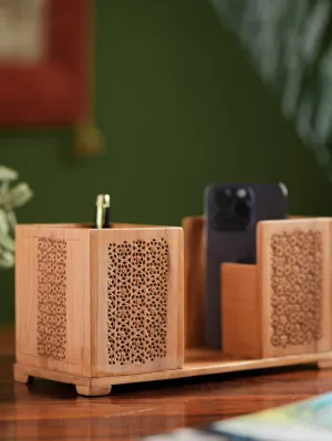 Exclusive Jaali Wood Craft Desk Caddy