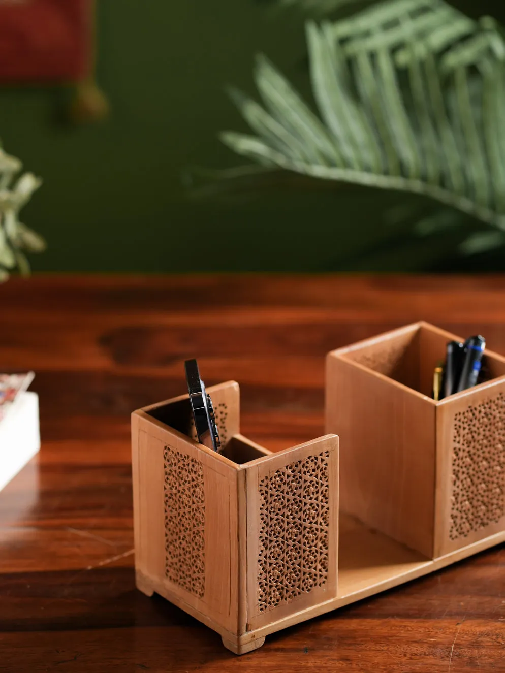 Exclusive Jaali Wood Craft Desk Caddy