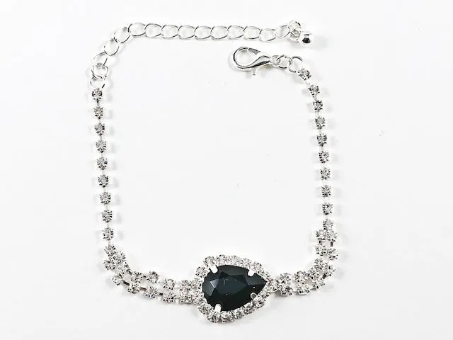 Fancy Elegant Pear Shape Dangle Design Black Color Crystal Fashion Earring Bracelet Necklace Set