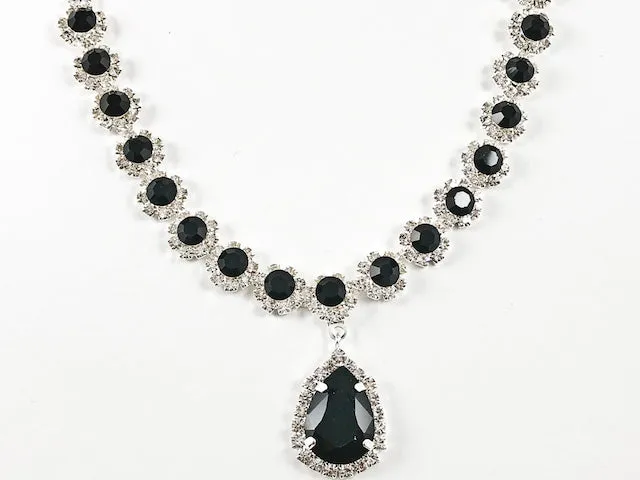 Fancy Elegant Pear Shape Dangle Design Black Color Crystal Fashion Earring Bracelet Necklace Set