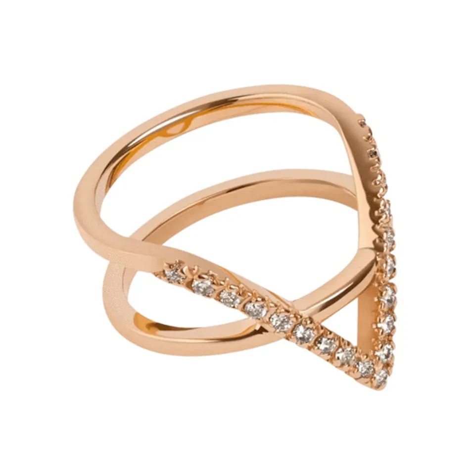 FJ0074 925 Sterling Silver Geometric Cross Zircon Ring
