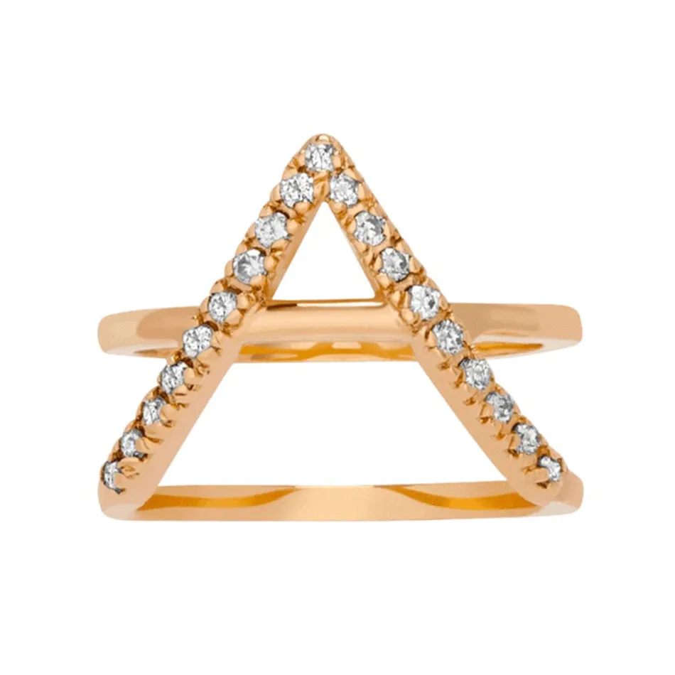FJ0074 925 Sterling Silver Geometric Cross Zircon Ring