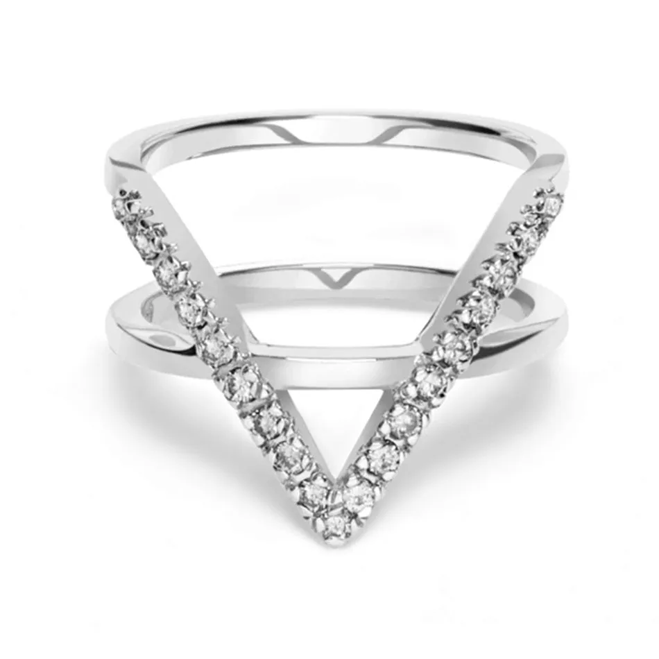 FJ0074 925 Sterling Silver Geometric Cross Zircon Ring
