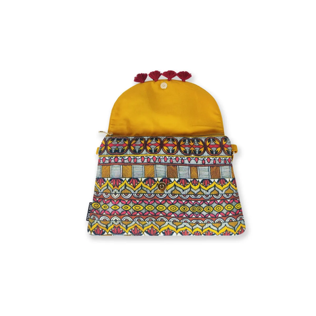 Flap Tassel Sling Bag- Mustard Madhubani