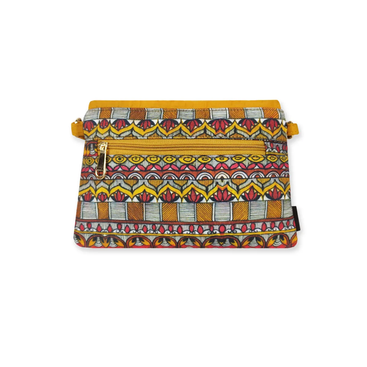 Flap Tassel Sling Bag- Mustard Madhubani