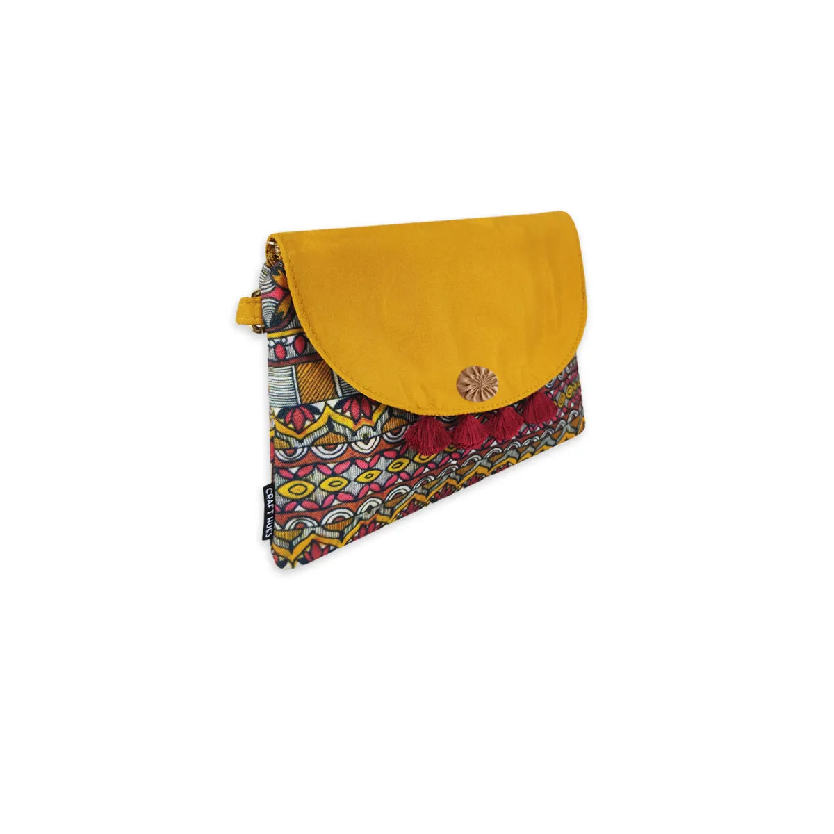 Flap Tassel Sling Bag- Mustard Madhubani