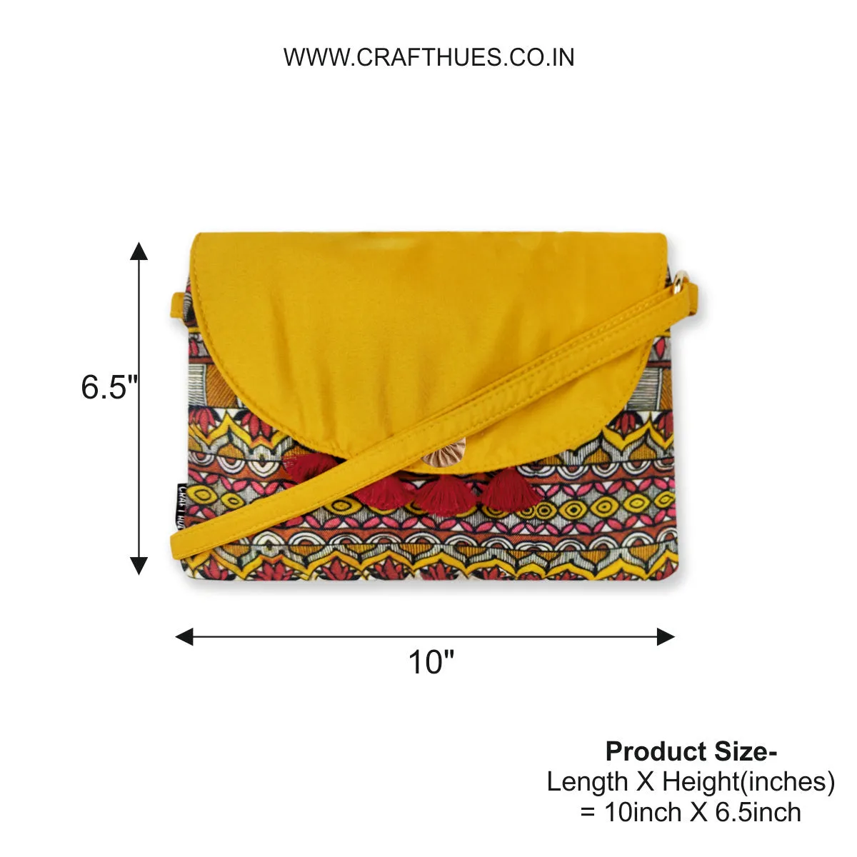 Flap Tassel Sling Bag- Mustard Madhubani