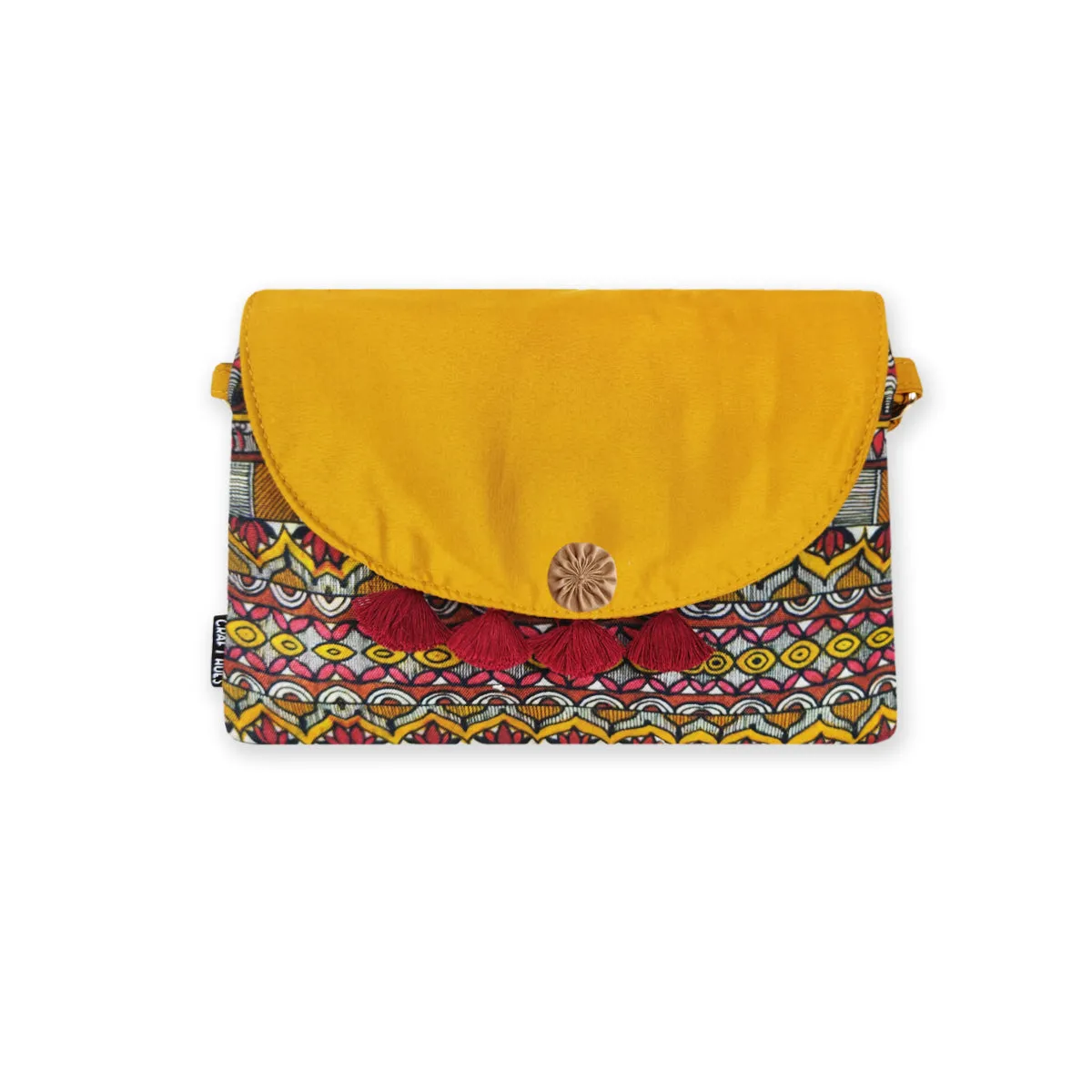 Flap Tassel Sling Bag- Mustard Madhubani