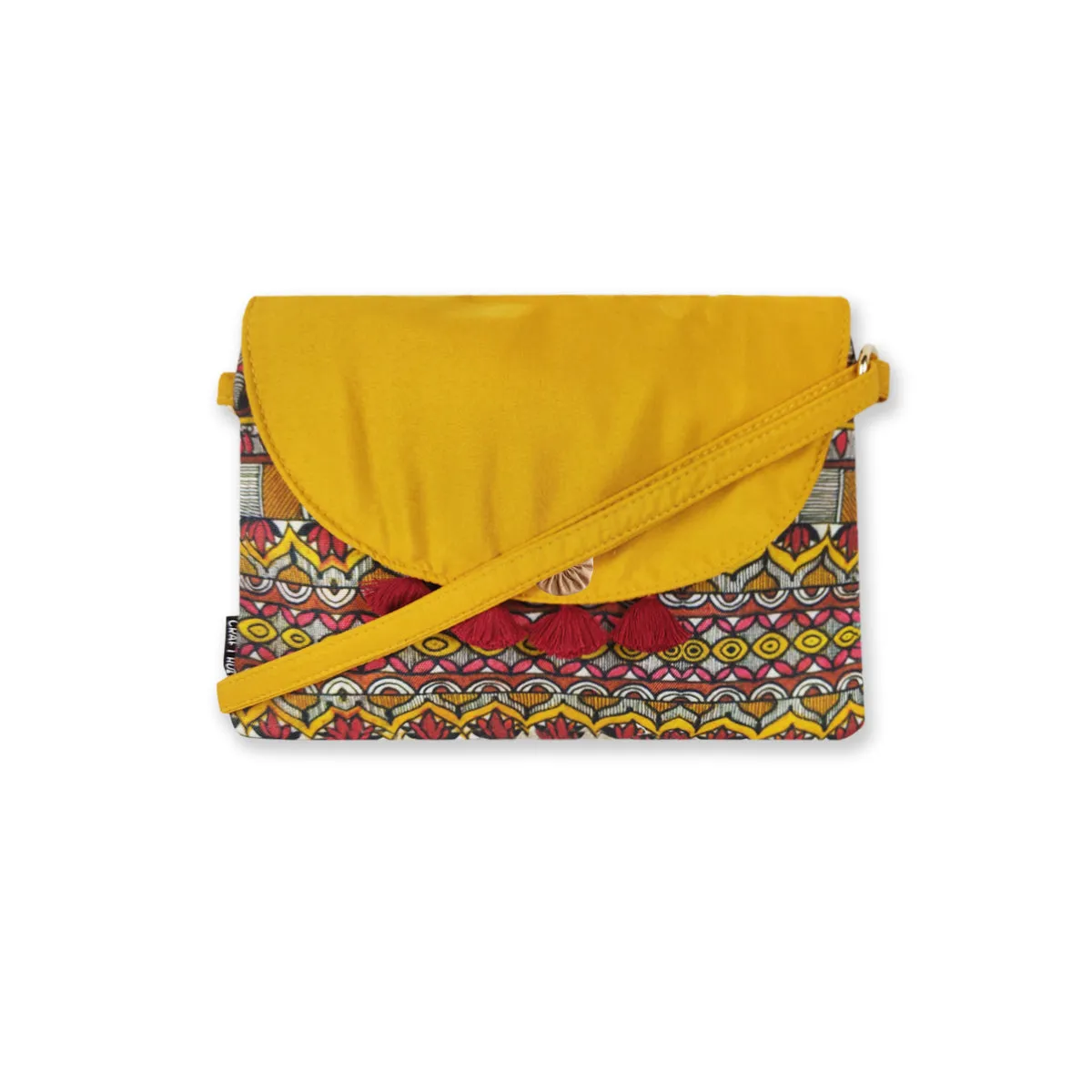 Flap Tassel Sling Bag- Mustard Madhubani