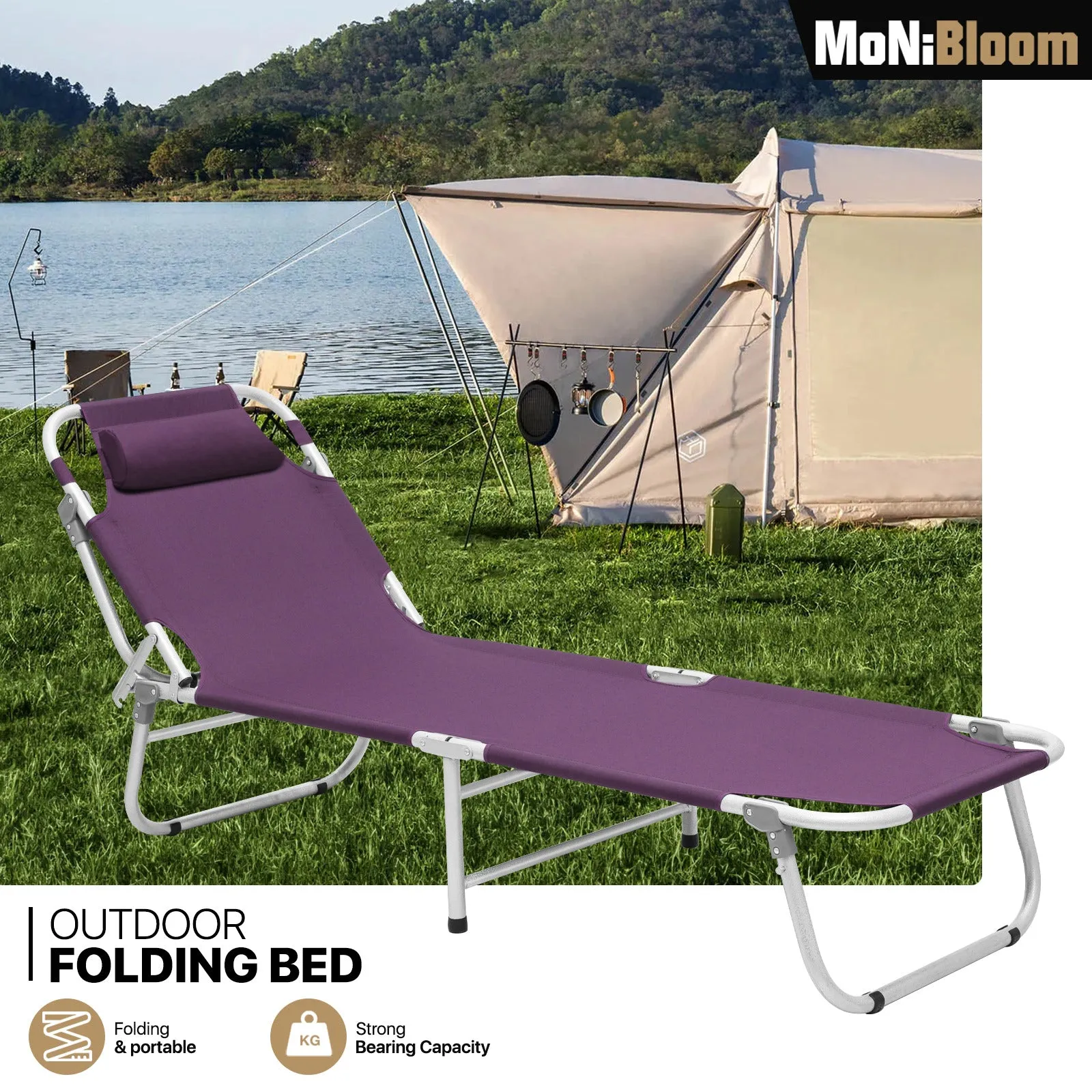 Folding Cot Portable Reclining Military Bed w/Carry Bag