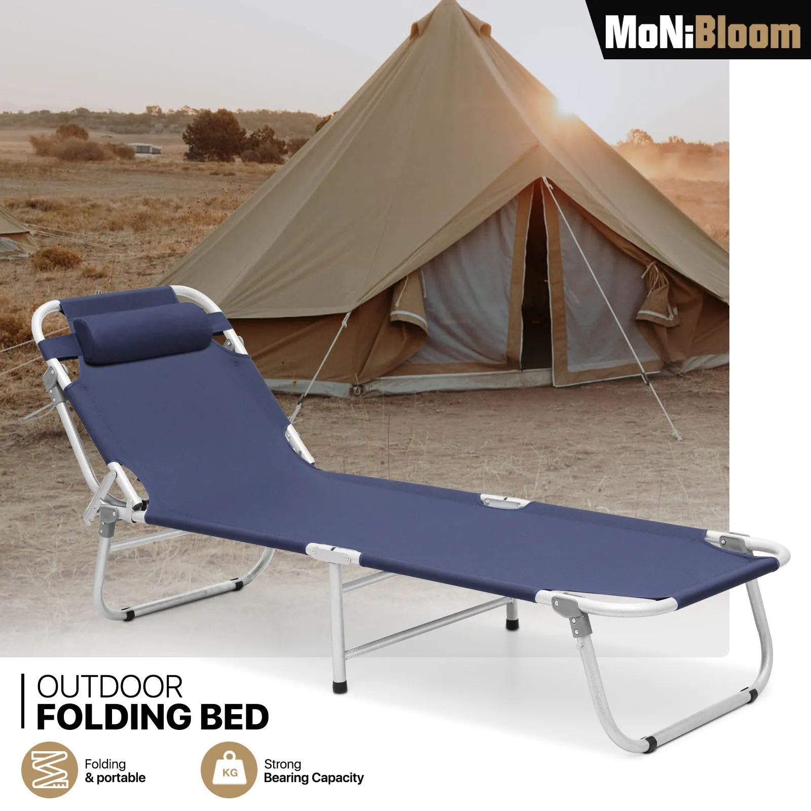 Folding Cot Portable Reclining Military Bed w/Carry Bag