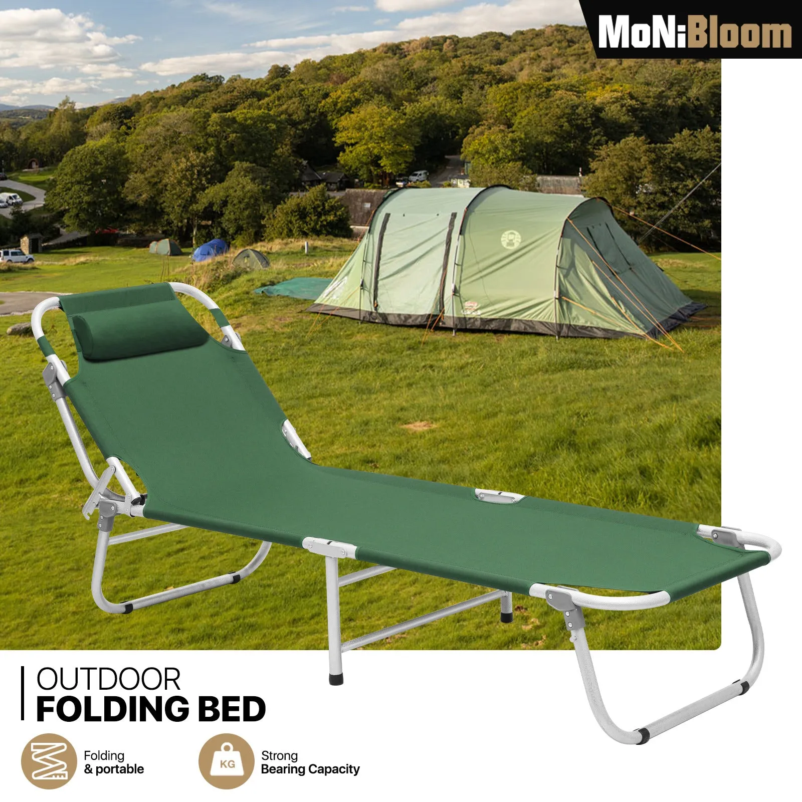Folding Cot Portable Reclining Military Bed w/Carry Bag