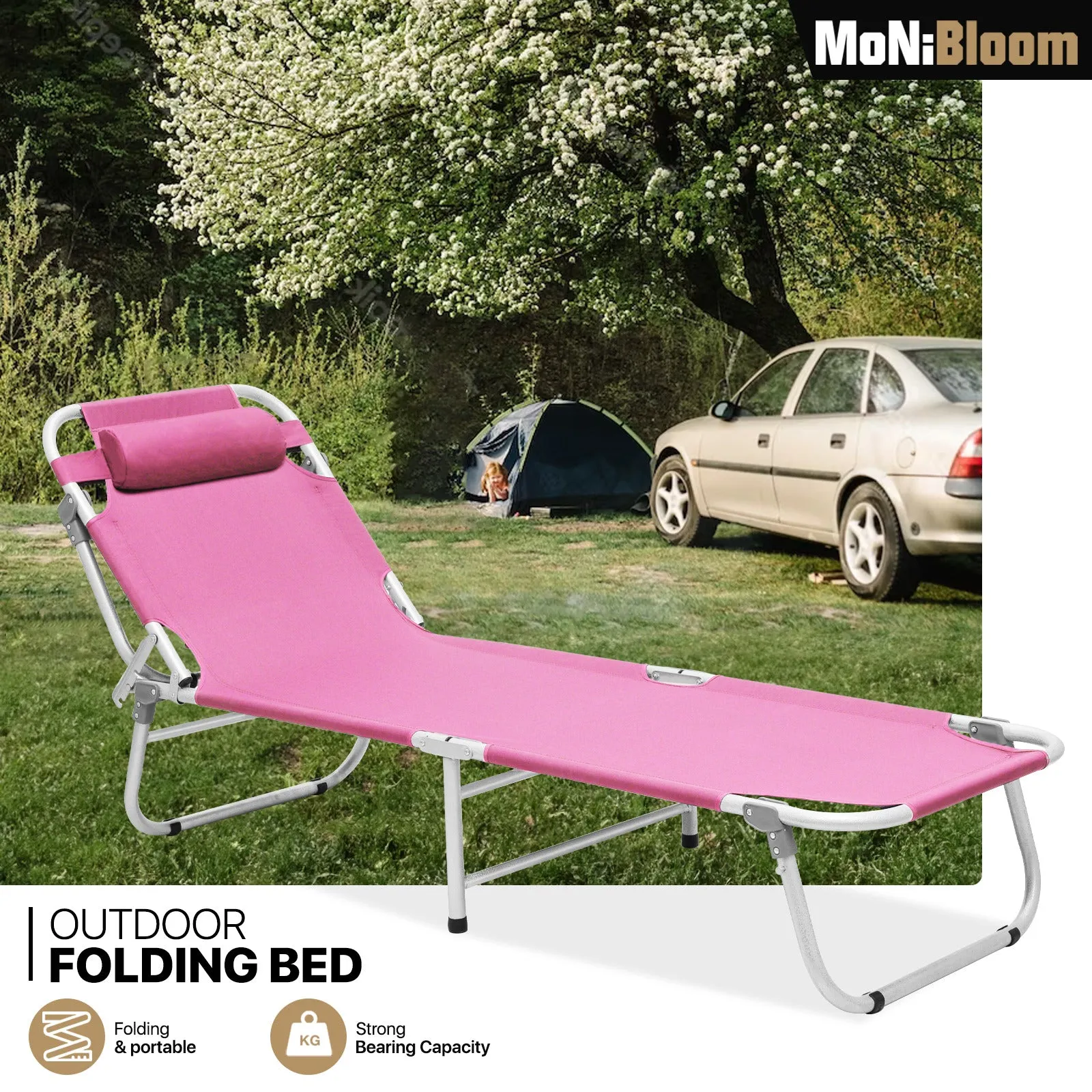 Folding Cot Portable Reclining Military Bed w/Carry Bag