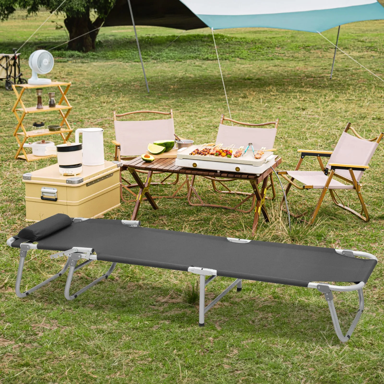 Folding Cot Portable Reclining Military Bed w/Carry Bag