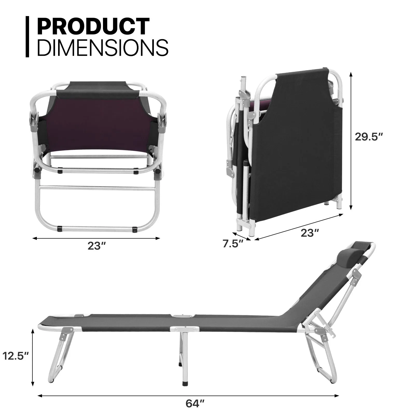 Folding Cot Portable Reclining Military Bed w/Carry Bag