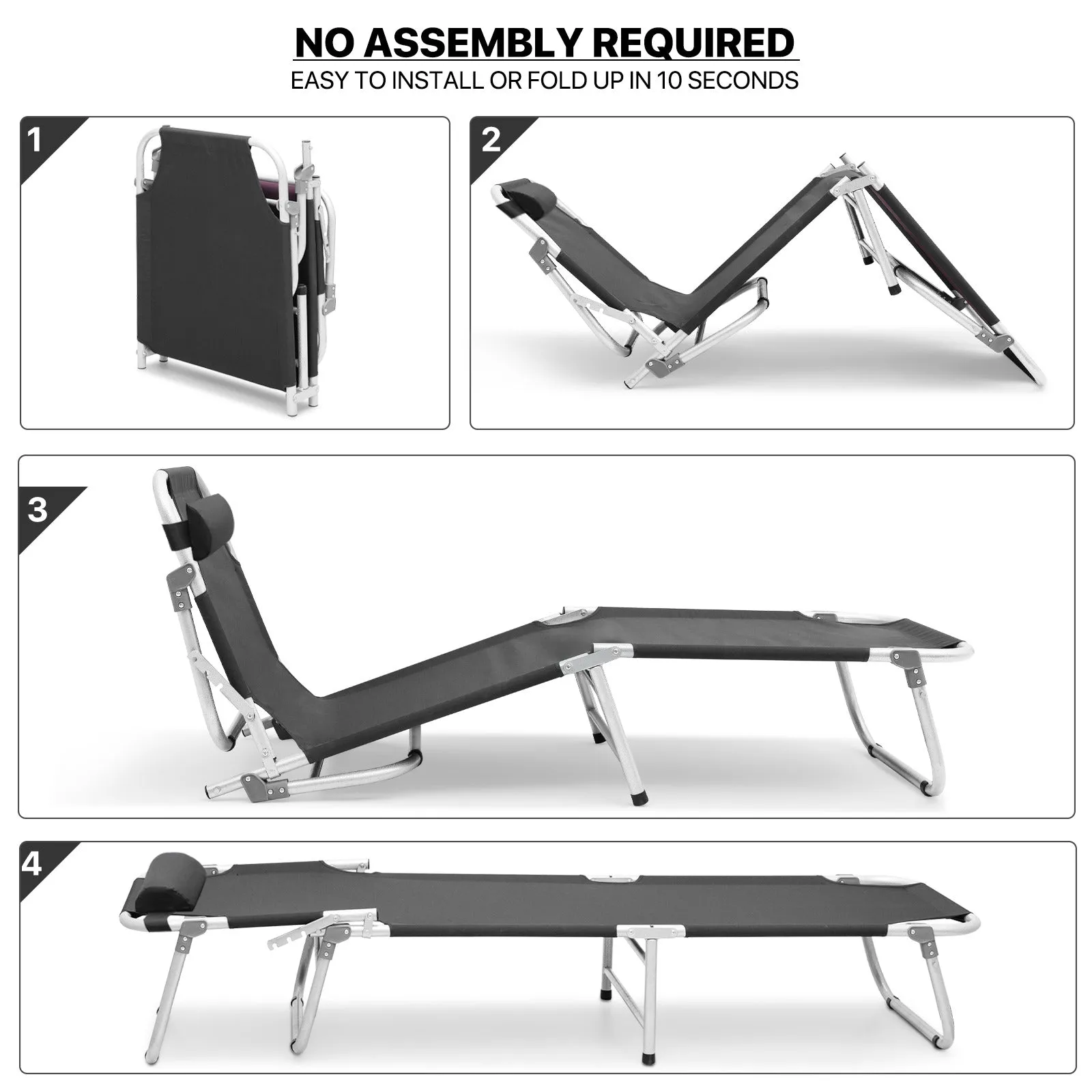 Folding Cot Portable Reclining Military Bed w/Carry Bag