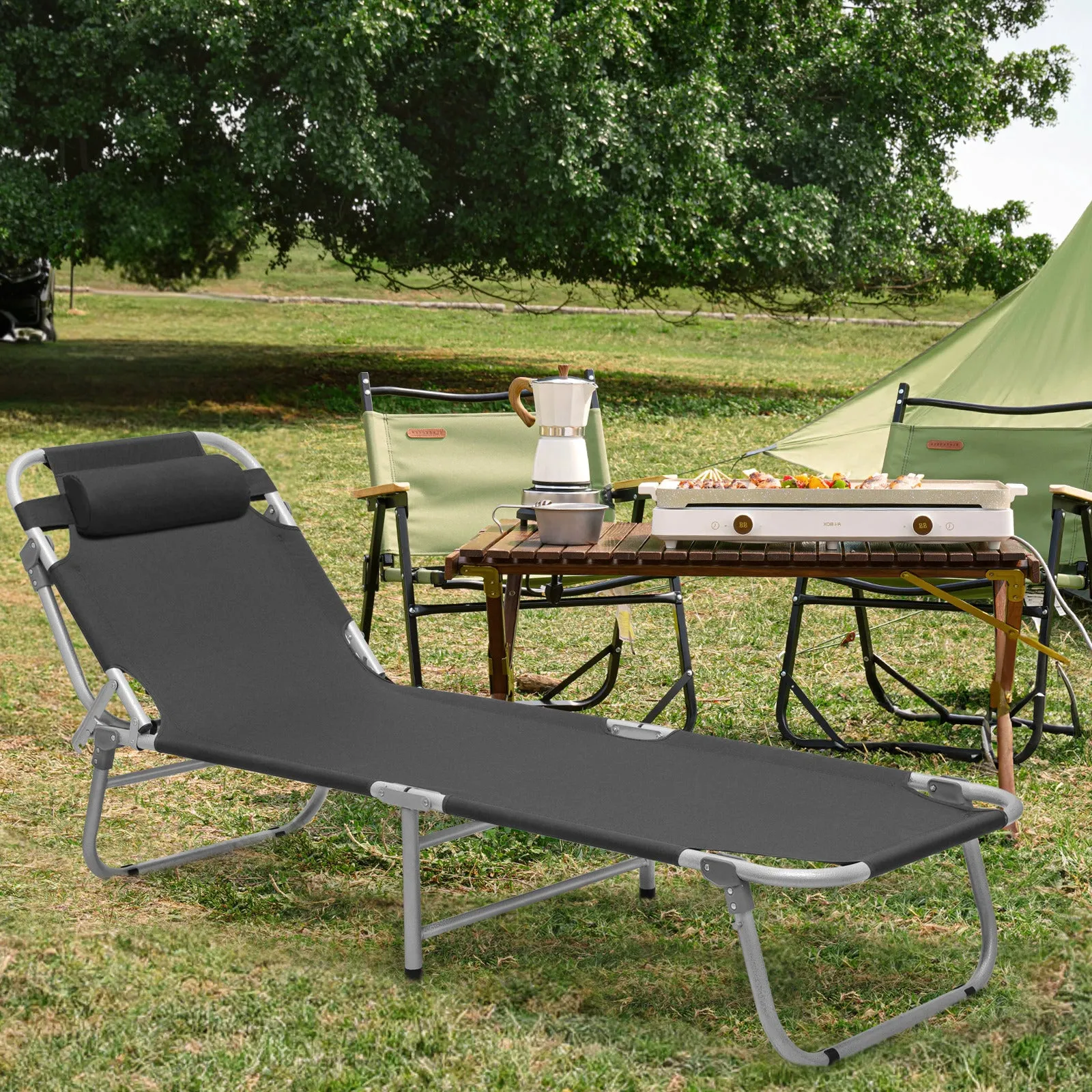 Folding Cot Portable Reclining Military Bed w/Carry Bag