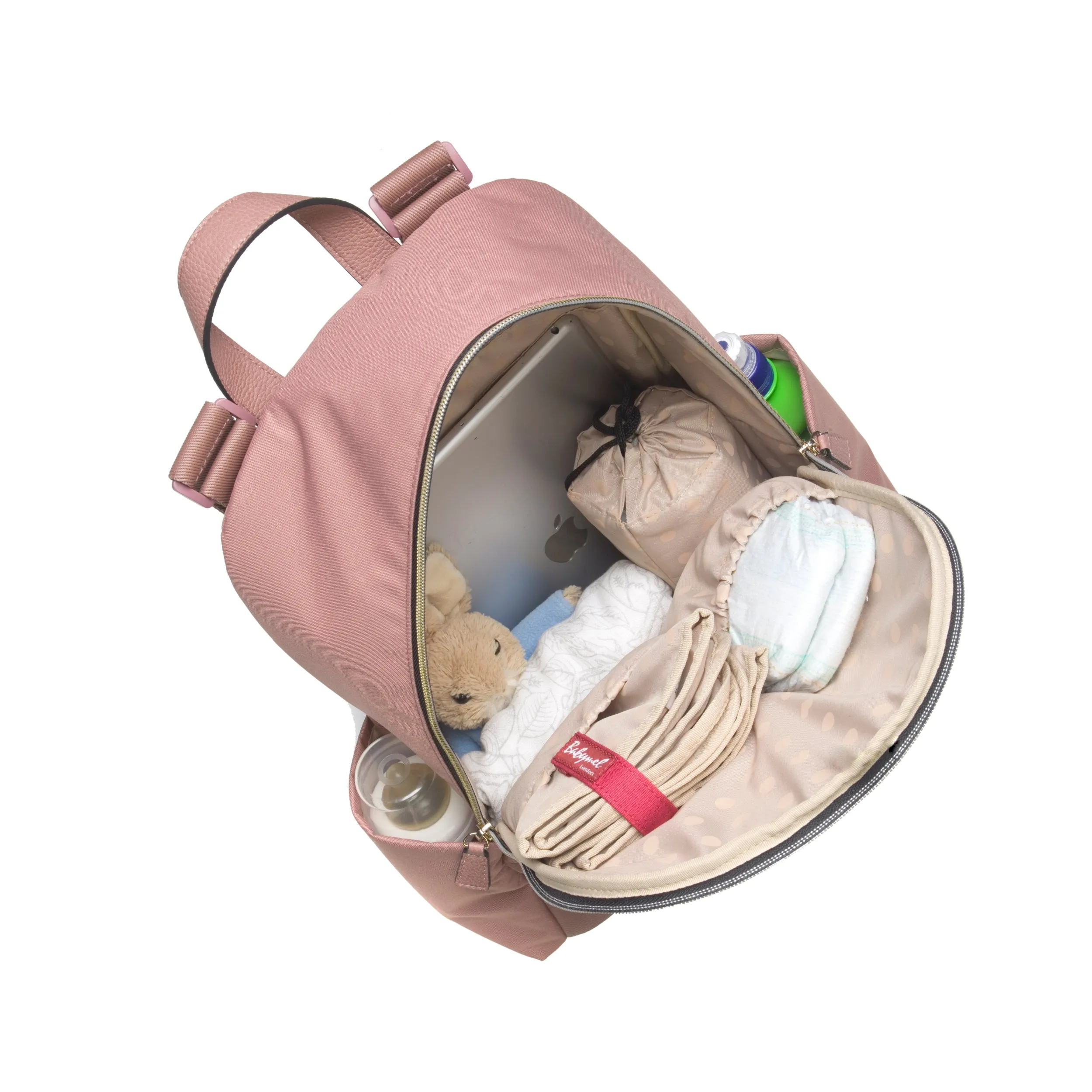 Gabby Backpack Nappy Bag with Vegan Faux Leather - Dusty Pink