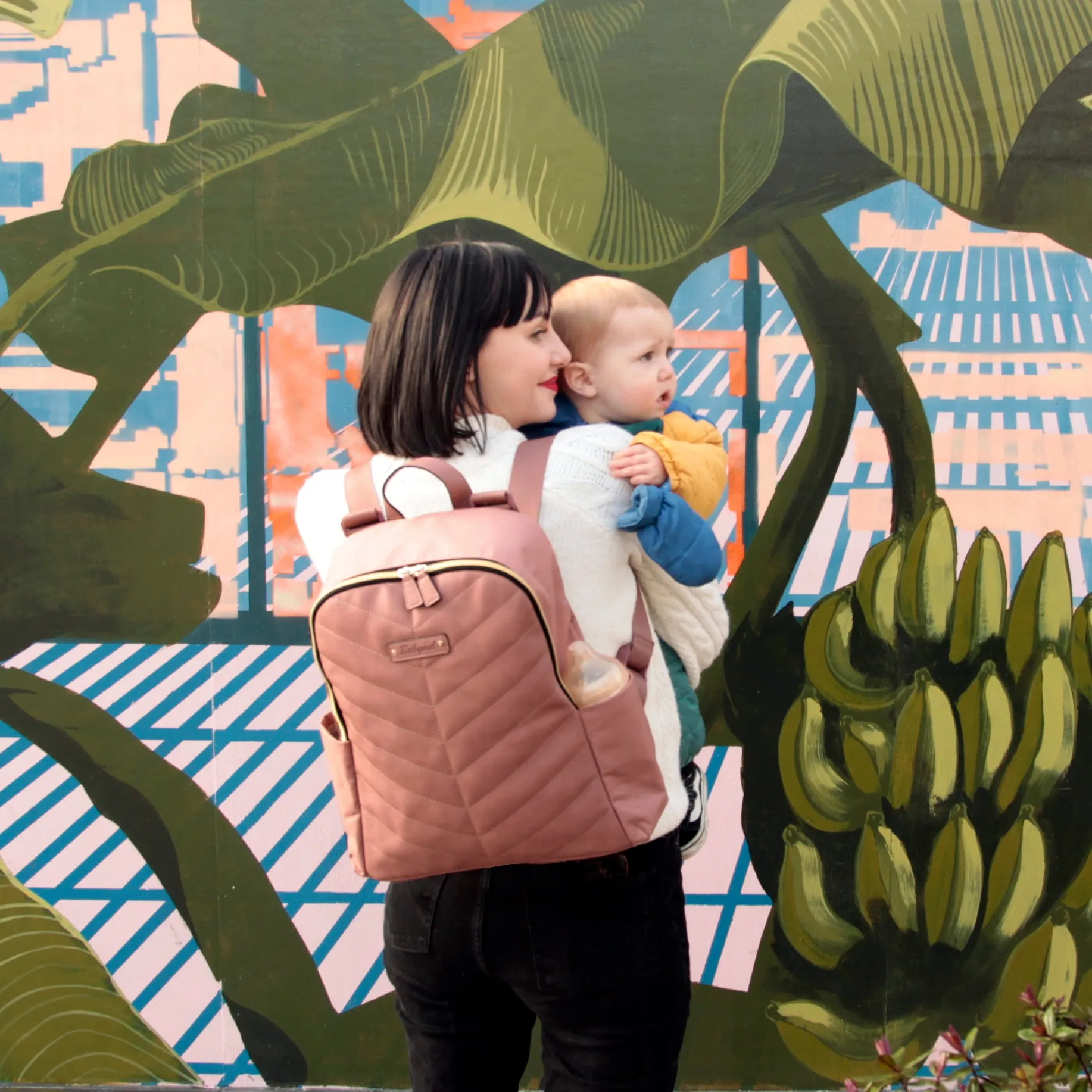 Gabby Backpack Nappy Bag with Vegan Faux Leather - Dusty Pink