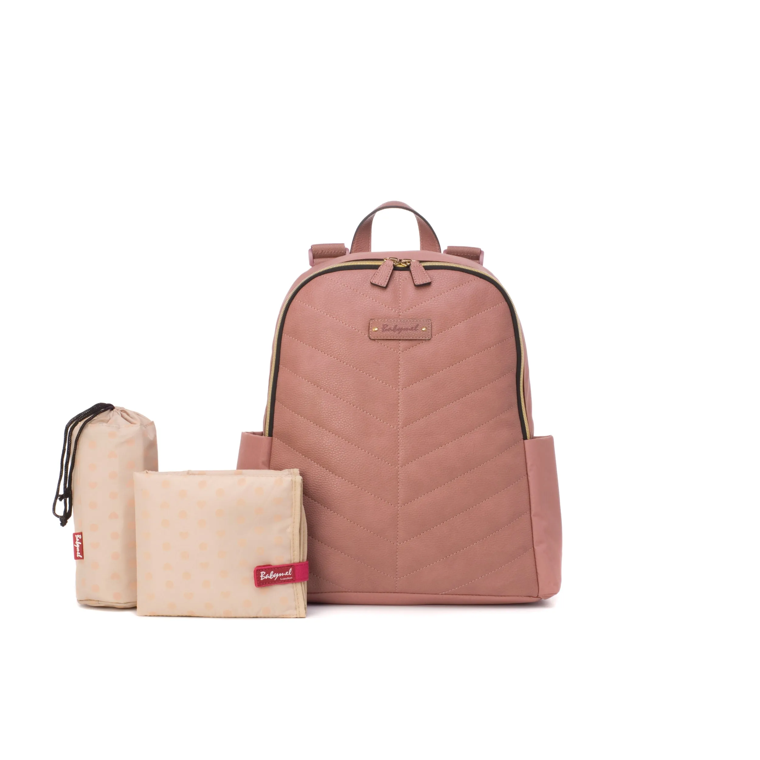 Gabby Backpack Nappy Bag with Vegan Faux Leather - Dusty Pink
